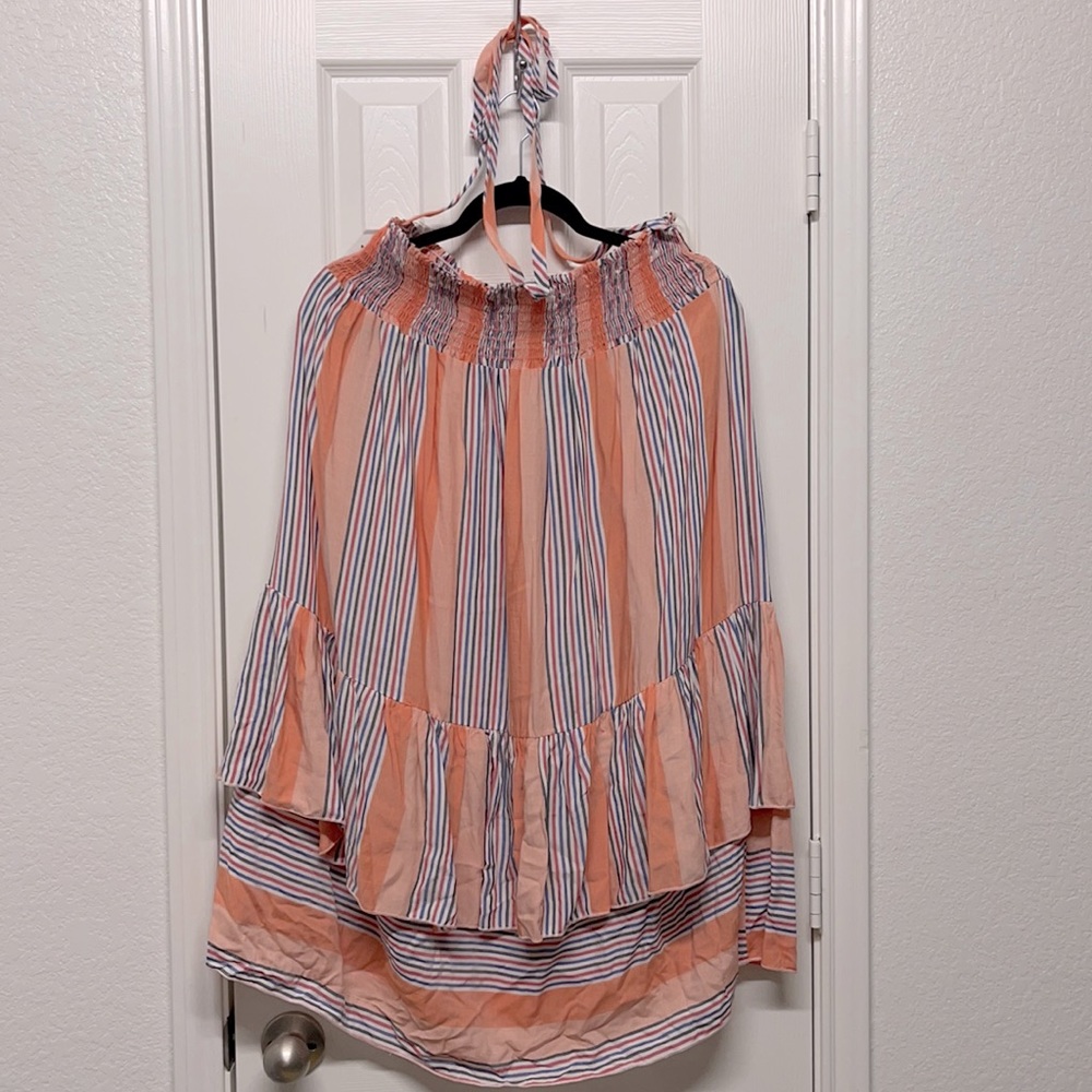 Boutique Strapless striped dress with neck tie